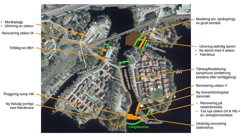 Karta över planerade åtgärder 2022 vid Korsnäsströmmen 